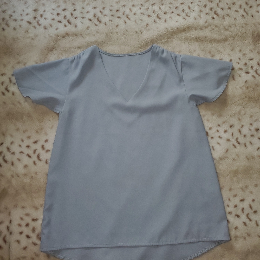 Light Blue Flutter Sleev blouse